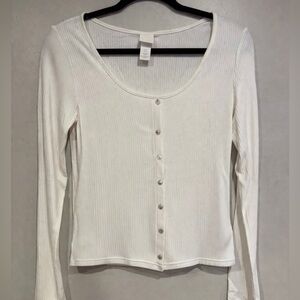 H&M Scoop Neck Button-Down Long Sleeve White Top Women's Size Medium